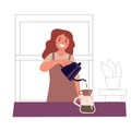 cartoon barista woman preparing coffee