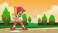 Cartoon baseball girl player on the field