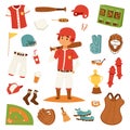 Cartoon baseball player icons batting vector design
