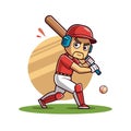 Cartoon baseball player swinging bat with determined expression Royalty Free Stock Photo