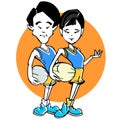 Cartoon of basketball asian couple Royalty Free Stock Photo