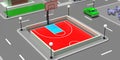 Cartoon basketball court downtown concept. Open street arena background. 3d illustration