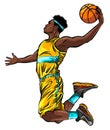 Cartoon basketball player is moving dribble with a smile vector Royalty Free Stock Photo