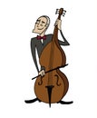 Cartoon bassist. Musician playing a classical double bass.