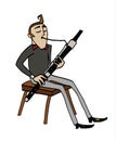 Cartoon bassoonist. Musician playing a bassoon.