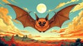 Adorable Orange Bat Soaring at Sunset over Desert Landscape Royalty Free Stock Photo