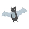 Cartoon bat Halloween character smiling in flight on white background