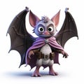 Playful Cartoon Bat With Purple Cape - 3d Rendering
