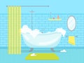 Cartoon Bathroom Bathtub with Foam Card Poster. Vector