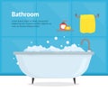 Cartoon Bathroom Bathtub Inside Interior Card Poster. Vector