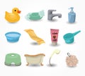 Cartoon Bathroom Equipment icon set