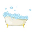 Cartoon bathtub with foam and bubble isolated on white background