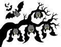 Cartoon bats hanging on branch Royalty Free Stock Photo