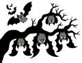 Cartoon bats hanging on branch