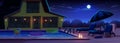 Cartoon beach house with swimming pool at night Royalty Free Stock Photo