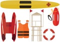 Cartoon beach rescuer color pack summer boat station help lifeguard Royalty Free Stock Photo