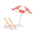 Cartoon Beach Travel Resort Concept Umbrella and Chair. Vector Royalty Free Stock Photo