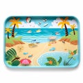 Cartoon Beachy Breeze Wallpaper with Sand, Shells, and Oceanic Elements