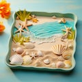 Cartoon Beachy Breeze Wallpaper with Sand, Shells, and Oceanic Elements