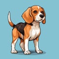 Realistic Cartoon Beagle Standing On Blue Background