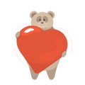 Cartoon bear with a big red heart in his paws. Valentine\'s Day card. Sweet declaration of love. Simple minimalistic postcard for 