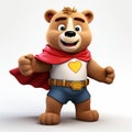 Cartoon Bear With Cape And Helmet - Pop-culture Lovecore 3d Render