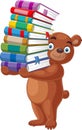 Cartoon bear carrying a pile of books