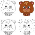 Cartoon bear. Coloring book and dot to dot game for kids