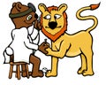 cartoon bear doctor looking at lions paw