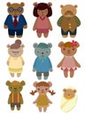 Cartoon bear family set icon