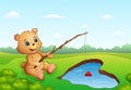 Cartoon bear fishing in a heart-shaped Royalty Free Stock Photo