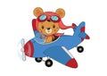 Cartoon bear flying in an airplane vector illustration Royalty Free Stock Photo