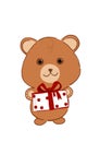 Cartoon bear with a gift for children print on a T-shirt for children's things clothes.