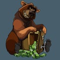 Cartoon bear hacked into a safe filled with wads of money