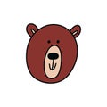 Cartoon bear head. Cute smiling brown bear. Vector stock illustration of a kind animal head isolated on white background Royalty Free Stock Photo