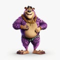 Cartoon Bear In Purple With Gold Chains - Photorealistic Renderings And Disney Animation Style