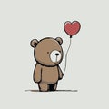 Cartoon bear holding a heart balloon. Cute vector art illustration. Happy greeting or love card Royalty Free Stock Photo