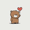 Cartoon bear holding a heart balloon. Cute vector art illustration. Happy greeting or love card Royalty Free Stock Photo