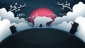Cartoon bear illustration. Paper landscape. Royalty Free Stock Photo