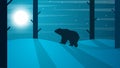 Cartoon bear illustration. Winter landscape. Tree, sun, frog. Royalty Free Stock Photo