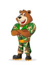 Cartoon bear in military camouflage uniform.