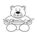 Cartoon bear sitting and eating in black Royalty Free Stock Photo