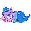 Cartoon bear sleeping asleep in blanket, doodle icon image kawaii