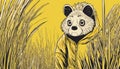 A cartoon bear in a yellow hoodie