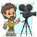 Cartoon bearded boy character with movie camera