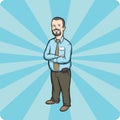 Cartoon bearded businessman smiling arms crossed