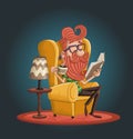 Cartoon bearded hipster man reading book