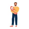 Cartoon bearded man with a baby in his arms. Isolated image of an adult and a newborn child. Registration of benefits, single, hap
