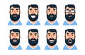 Cartoon bearded man character with various facial expressions.