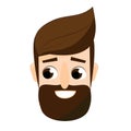 Cartoon bearded man face. Friendly hipster male avatar